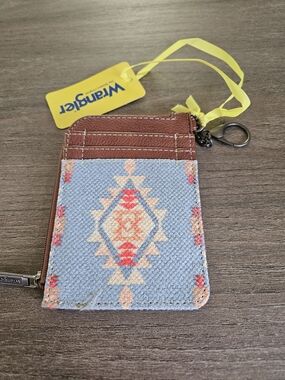 Wrangler Blue & Brown Southwestern Card Holder with Key Clip